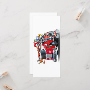 Carte Camion de pompiers de Noël de dessin animé