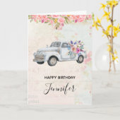 Carte Camion de ramassage vintage Aquarelle rustique Ann (Fleur jaune)