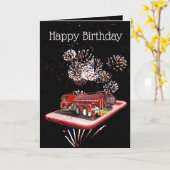 Carte Camion D'Incendie À Vitesse, Anniversaire (Fleur jaune)