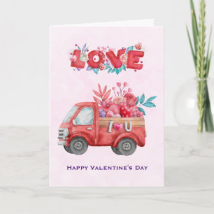 Carte Camion mignon Love portant des bonbons Valentine