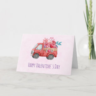 Carte Camion mignonne d'amour transportant des coeurs et