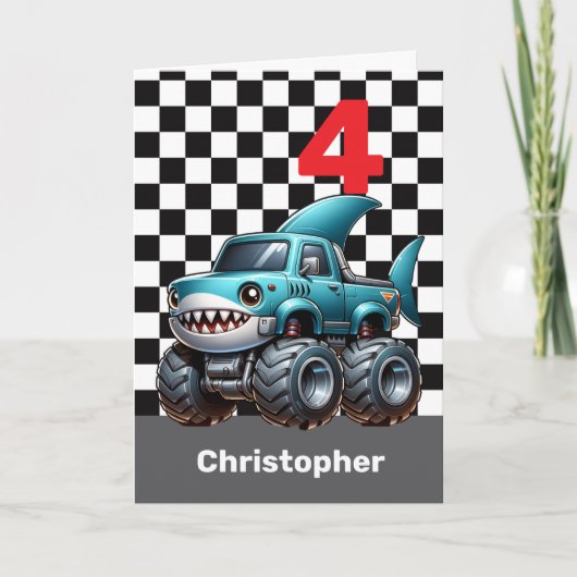 Carte Camion Monster de requins 4e anniversaire (Devant)