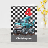 Carte Camion Monster de requins 4e anniversaire (Fleur jaune)