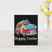 Carte Camion Pompier Jour de Pâques oeufs de lapin Joyeu (Fleur jaune)