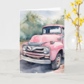 Carte Camion Rétro Rose Aquarelle Anniversaire (Fleur jaune)