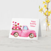 Carte Camion Rose rose mignon Joyeux Anniversaire (Fleur jaune)