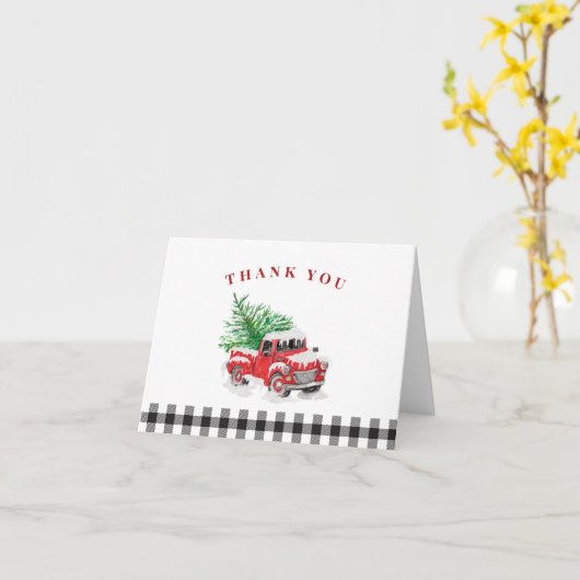 Carte Camion rouge de Noël Merci (Fleur jaune)