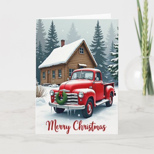 Carte Camion rouge de Noël rustique (Devant)