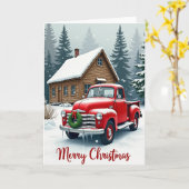 Carte Camion rouge de Noël rustique (Fleur jaune)