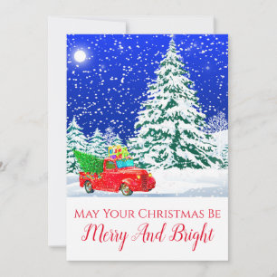 Carte Camion Rouge Vintage Dans La Neige Noël Joyeux Et
