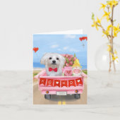 Carte Camionnette de la Saint-Valentin pour chien maltai (Fleur jaune)