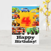 Carte Camions de 4e anniversaire du garçon (Fleur jaune)