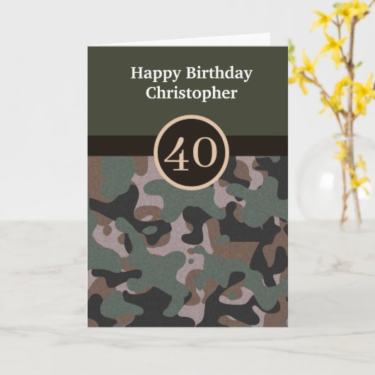 Carte Camouflage vert 40e anniversaire (Fleur jaune)