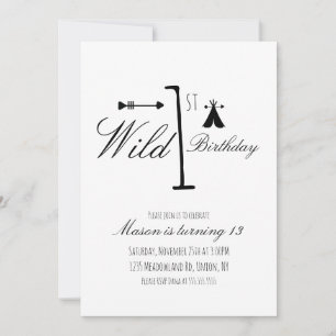 Carte Camp d'anniversaire sauvage tribal noir et blanc 1