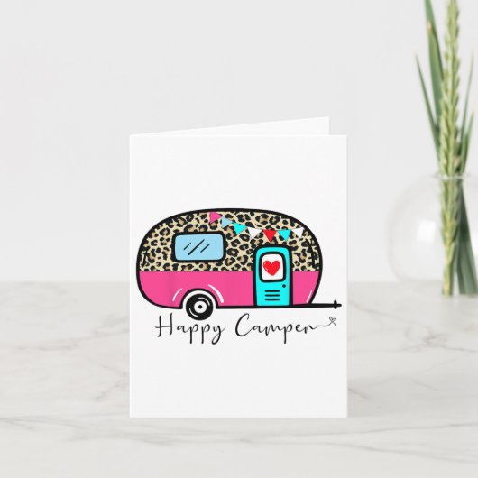 Carte Camper Happy Summer Camp Camping Leopard Funny Gla (Devant)