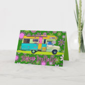 Carte Camper Retro Coach et Fleurs Mood Joyeux Anniversa (Devant)