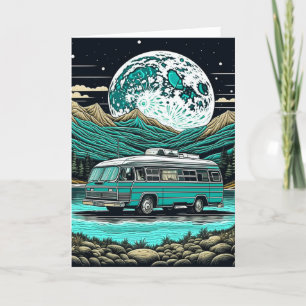 Carte Camper turquoise Vintage RV dans les montagnes Ret