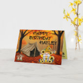 Carte Camping Anniversaire Gnome (Fleur jaune)