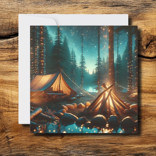 Carte Camping avec de jolies lumières