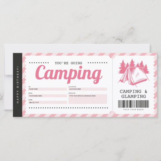 Carte Camping Pink - Bon cadeau, Certificat de camp d'ét (Devant)
