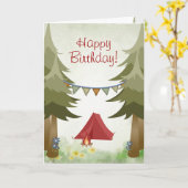 Carte Camping, tente, feu de camp, fleurs Bois Anniversa (Fleur jaune)