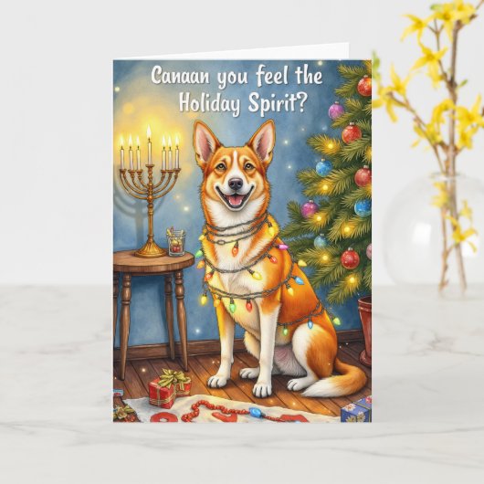 Carte Canaan Chien Noël Salutation (Fleur jaune)