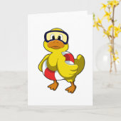 Carte Canard à la baignade avec bouée et lunettes de plo (Fleur jaune)