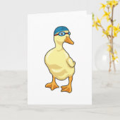 Carte Canard à la nage avec lunettes de natation (Fleur jaune)