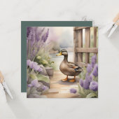 Carte Canard à l'aquarelle mignon et couverture de lavan (Devant/Arrière en situation)