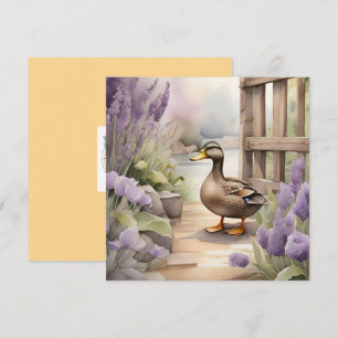 Carte Canard à l'aquarelle mignon et couverture lavande