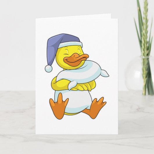 Carte Canard au Lit avec Bonnet de Nuit (Devant)
