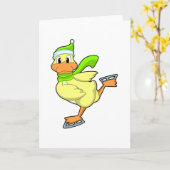 Carte Canard au patinage sur glace avec patins sur glace (Fleur jaune)