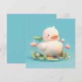 Carte Canard Blanc dans un style d'argile 3D avec fleurs (Devant / Derrière)
