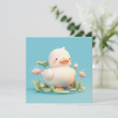 Carte Canard Blanc dans un style d'argile 3D avec fleurs (Debout devant)