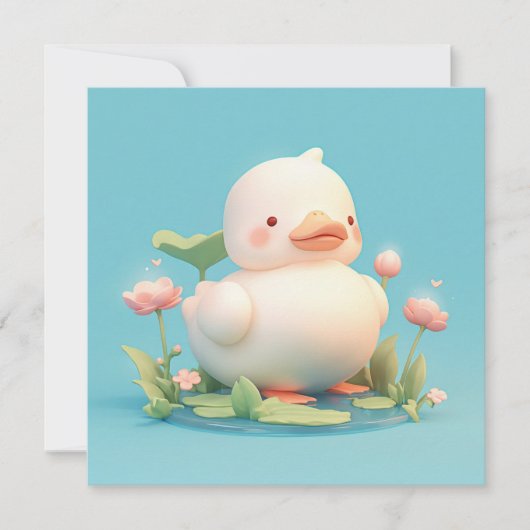 Carte Canard Blanc dans un style d'argile 3D avec fleurs (Devant)