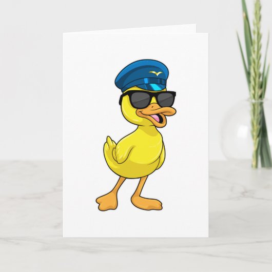 Carte Canard comme pilote avec chapeau de pilote (Devant)