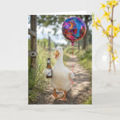 Carte Canard d'anniversaire 21 ans avec une bière (Fleur jaune)