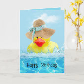Carte Canard d'anniversaire avec Casquette de soleil dan (Fleur jaune)