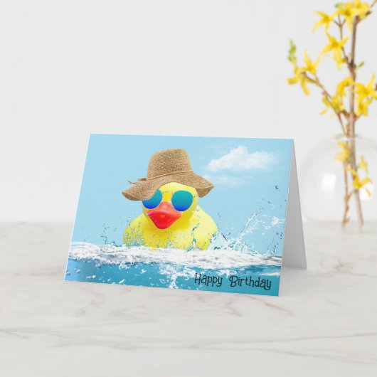Carte Canard d'anniversaire avec lunettes de soleil dans (Fleur jaune)