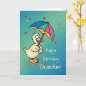 Carte Canard d'anniversaire avec parapluie en pluie (Fleur jaune)
