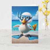 Carte Canard D'Anniversaire Avec Tuba Sur La Plage (Fleur jaune)