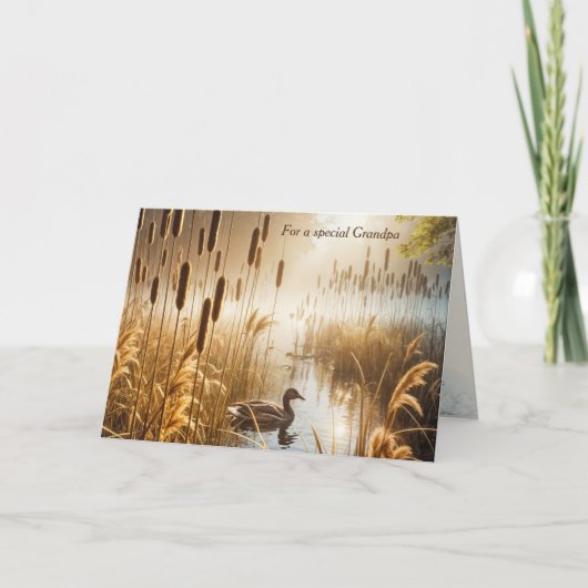 Carte Canard d'anniversaire de grand-père à Misty Pond (Devant)