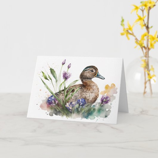Carte Canard D'Anniversaire En Fleurs (Fleur jaune)