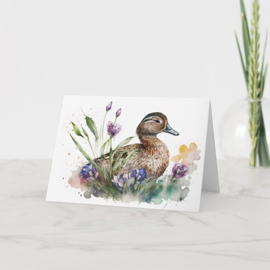 Carte Canard D'Anniversaire En Fleurs (Devant)