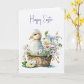 Carte Canard de Pâques dans le panier (Fleur jaune)