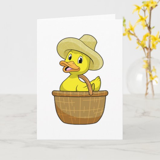 Carte Canard en fermier avec panier (Fleur jaune)
