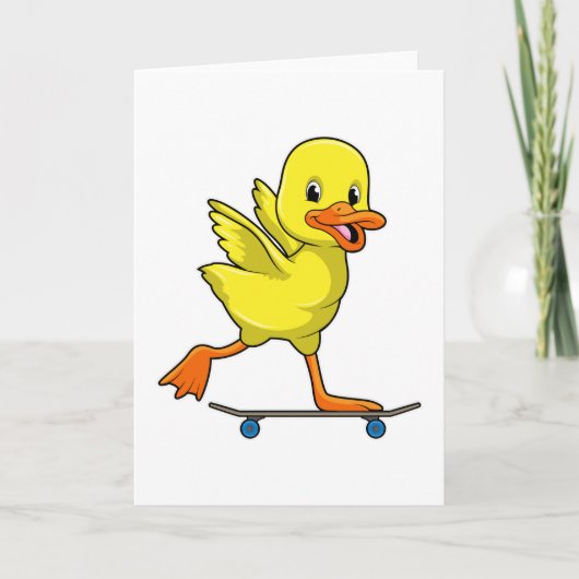 Carte Canard en patineur avec skateboard (Devant)