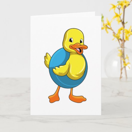 Carte Canard en train de nager avec un bouée (Fleur jaune)