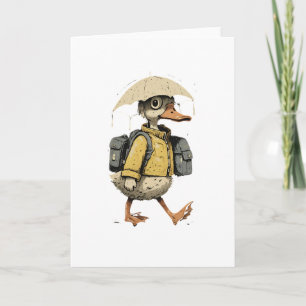 Carte Canard fantaisiste marchant dans l'art de la pluie