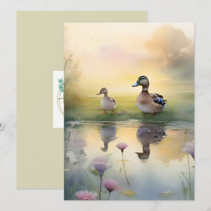Carte Canard mignon à l'aquarelle réflexion vierge